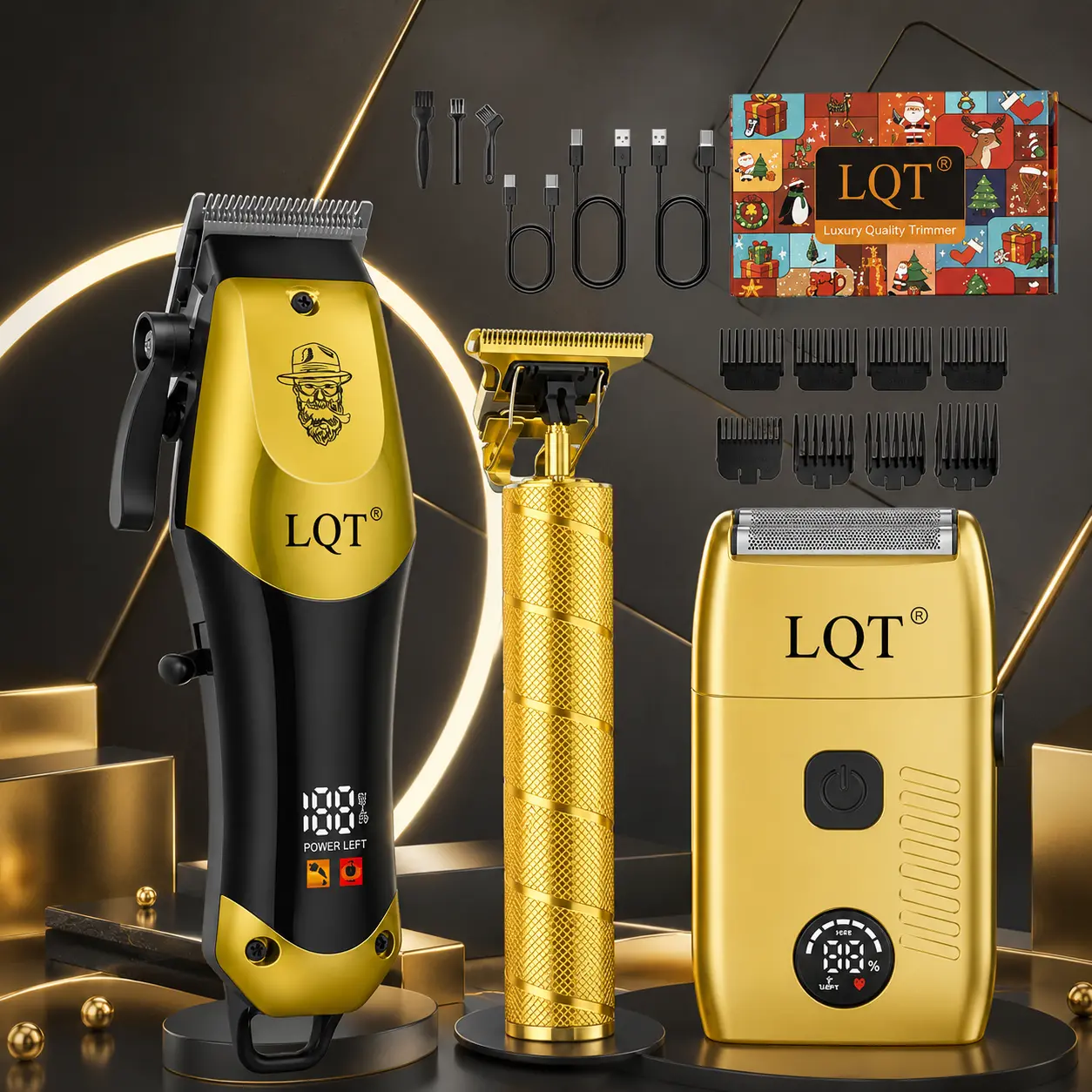 LQT Men's Professional 3-in-1 Cordless Grooming Kit - Smooth Foil and Hair Trimmers & Clippers, Guard Comb/Modern Barber/Multi Mode Trimmers, LCD Display, Stainless Steel Blades, USB Rechargeable Luxury Gift, Guard Comb Hair Trimmers & Clippers