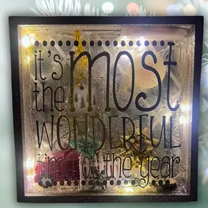 It’s the Most Wonderful Time Christmas Shadow Box – Silver Glitter Lighted Decor (5.75x5.75)
