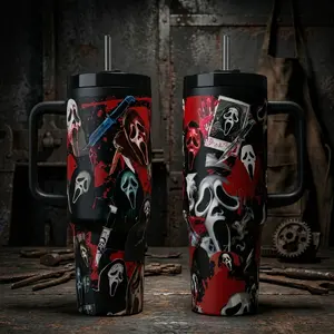 Ghostface Scream 7 Inspired Tumbler 20oz 40oz With Handle, Horror Movie Fan Travel Cup, Halloween Drinkware, Slasher Theme Coffee Mug, Unique Thriller Lover Gift