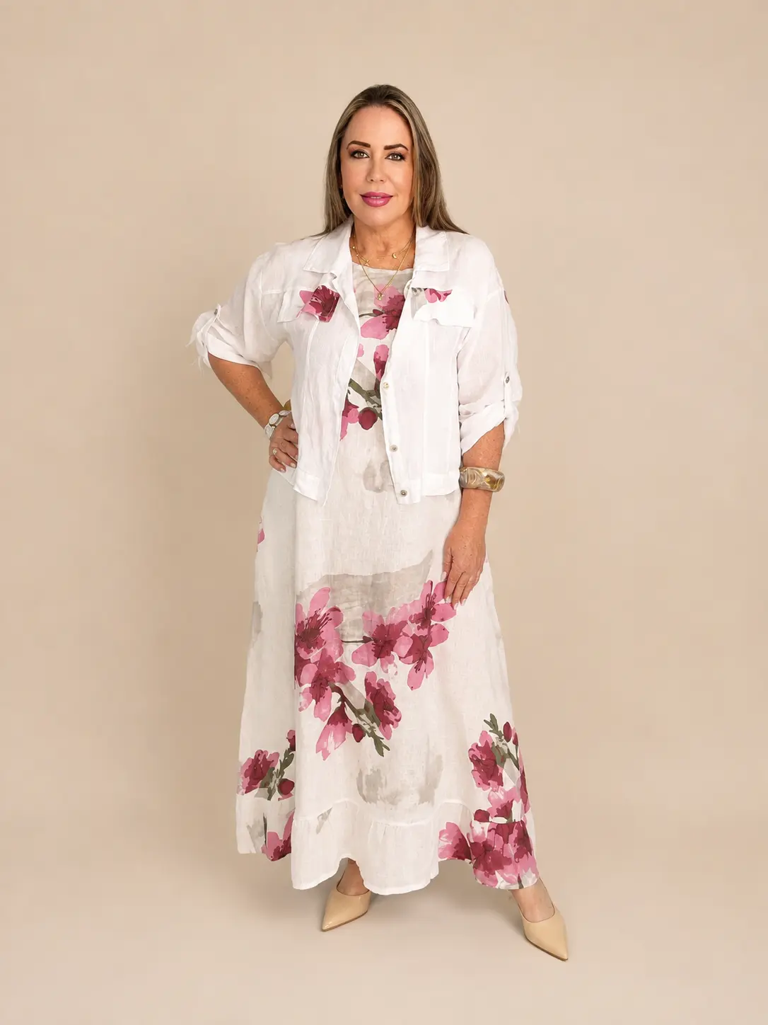 Women's 2-Piece Casual Linen Dress Set with Italian Linen Dress and Matching Jacket