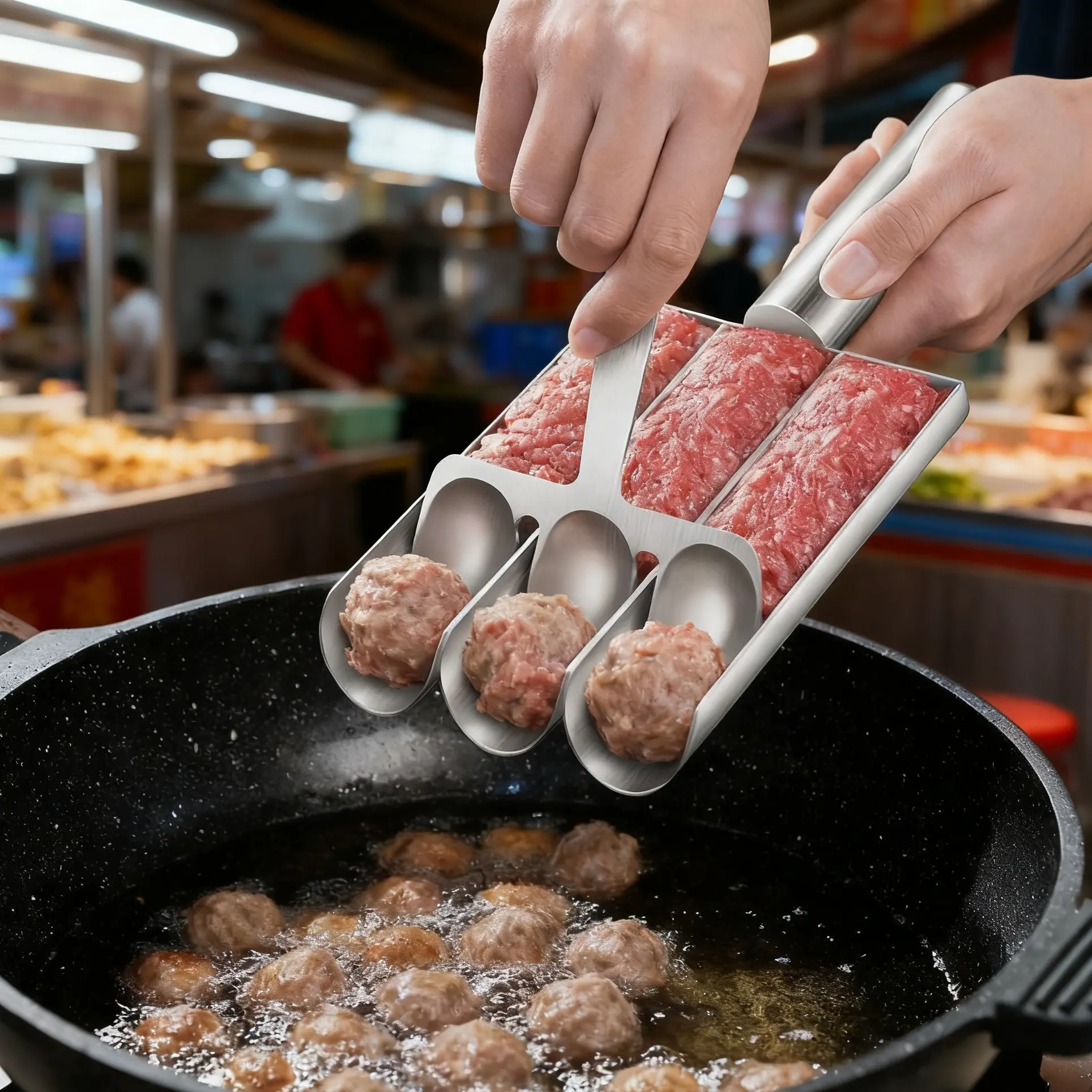 Stainless Steel Meatball Maker Machine Utensil, Meatball Making Tool, Creative Kitchen 3-In-1 Design, Perfect for Meatball Lovers, Easy-To-Use & Durable, Meatball Maker Utensils, Kitchen Metal Utensils