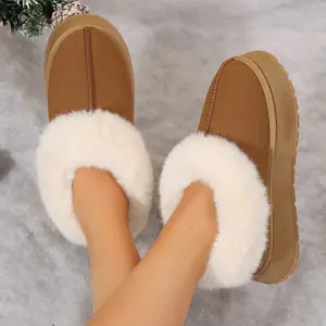 Ladies' Snow Boots Warm Plush Accent Slippers Cozy Home Footwear Indoor Outdoor Winter