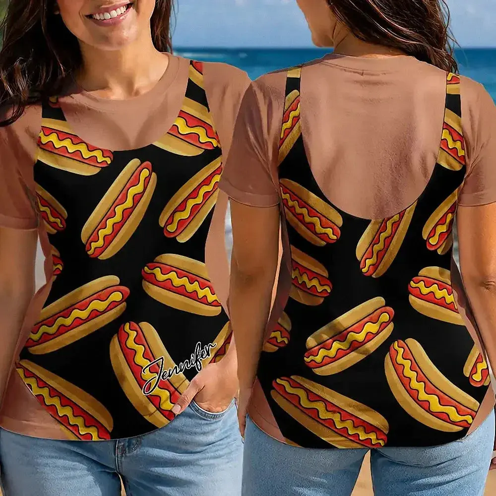 [Made-to-Order] Funny 3D Bikini Body Optical Illusion T-Shirt Personalized Food Graphic Tee Custom Name Beach Cover Up Taco Pizza Shirt