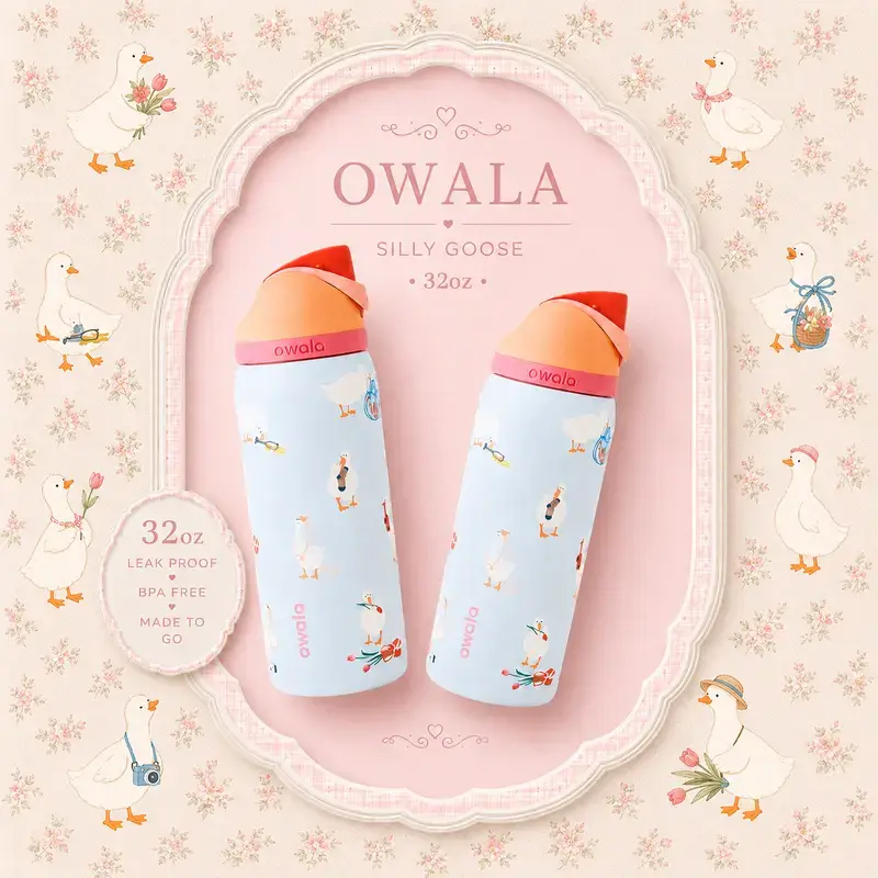 Trending Owala Silly Goose 32oz Limited Edition Freesip Stainless Steel Water Bottle, Suitable For Travel, Daily Use, Gift For Her