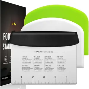 Dough Scraper Set with 2 Flexible Bowl Scrapers - Stainless Steel Dough Cutter & Bench Scraper with Measuring Scale - Versatile Kitchen Scraper for Bread, Pastry, Pizza, Cake - Black & Green