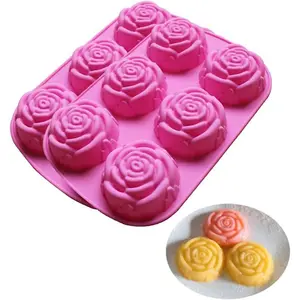 Mold for Handmade Soap Cake Jelly Pudding  6 Cavity Rose Flower Design, Set of 2 Pink