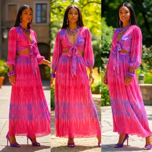 2pc Front Tie Skirt Set PINK One Size Fit NO RETURNS/NO EXCHANGES