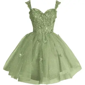 Shoulder Glitter Tulle Homecoming Dresses for Teens 3D Butterfly Short Prom Dress Sequin Quinceanera Dresses