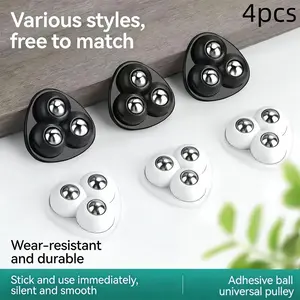 Four Universal Furniture Wheels, No-Drill Adhesive Ball Bearing Casters, Home Hardware Foot Wheels, Easy Move