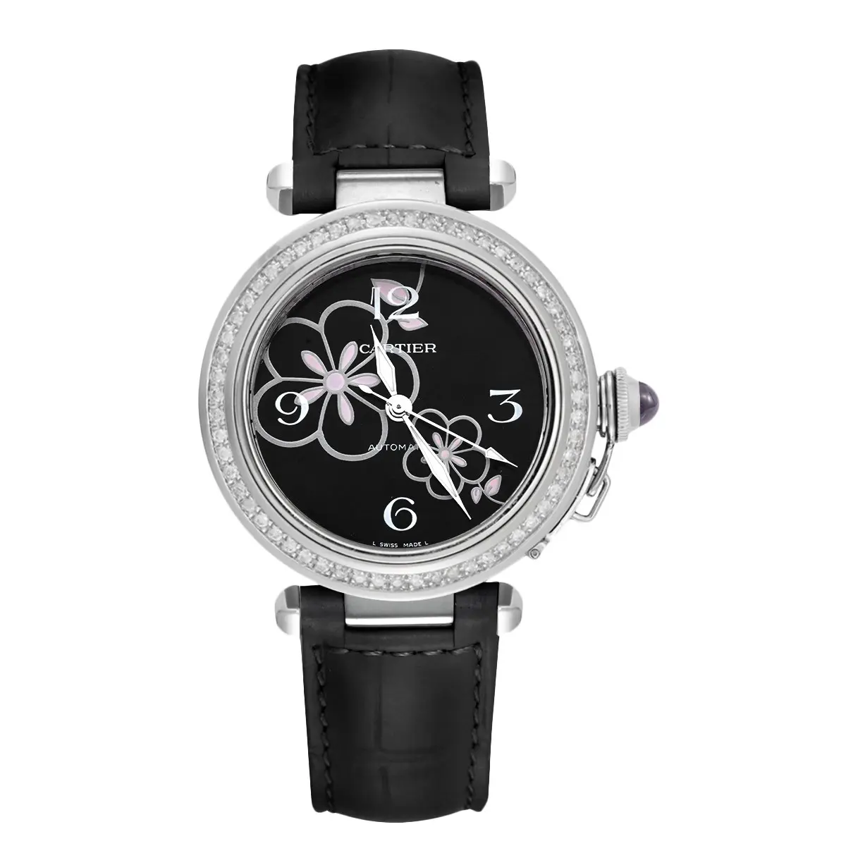 Cartier Pasha C 35mm Stainless Steel Automatic "Winter Flower" Dial Aftermarket Diamond Bezel WHT029126