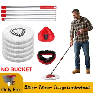 Spin Mop Replacement Heads 5 Pack Compatible with O-Cedar EasyWring, Microfiber Mop Refills with Extendable Handles, Washable & Reusable Floor Cleaning Kit for Hardwood Tile Kitchen Bathroom Home