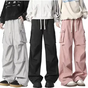 2025 Japanese Retro Multi-Pocket Work Pants – Tie Dye Pattern, Gray/Black/Pink, Sports Elastic Waist Casual Trousers