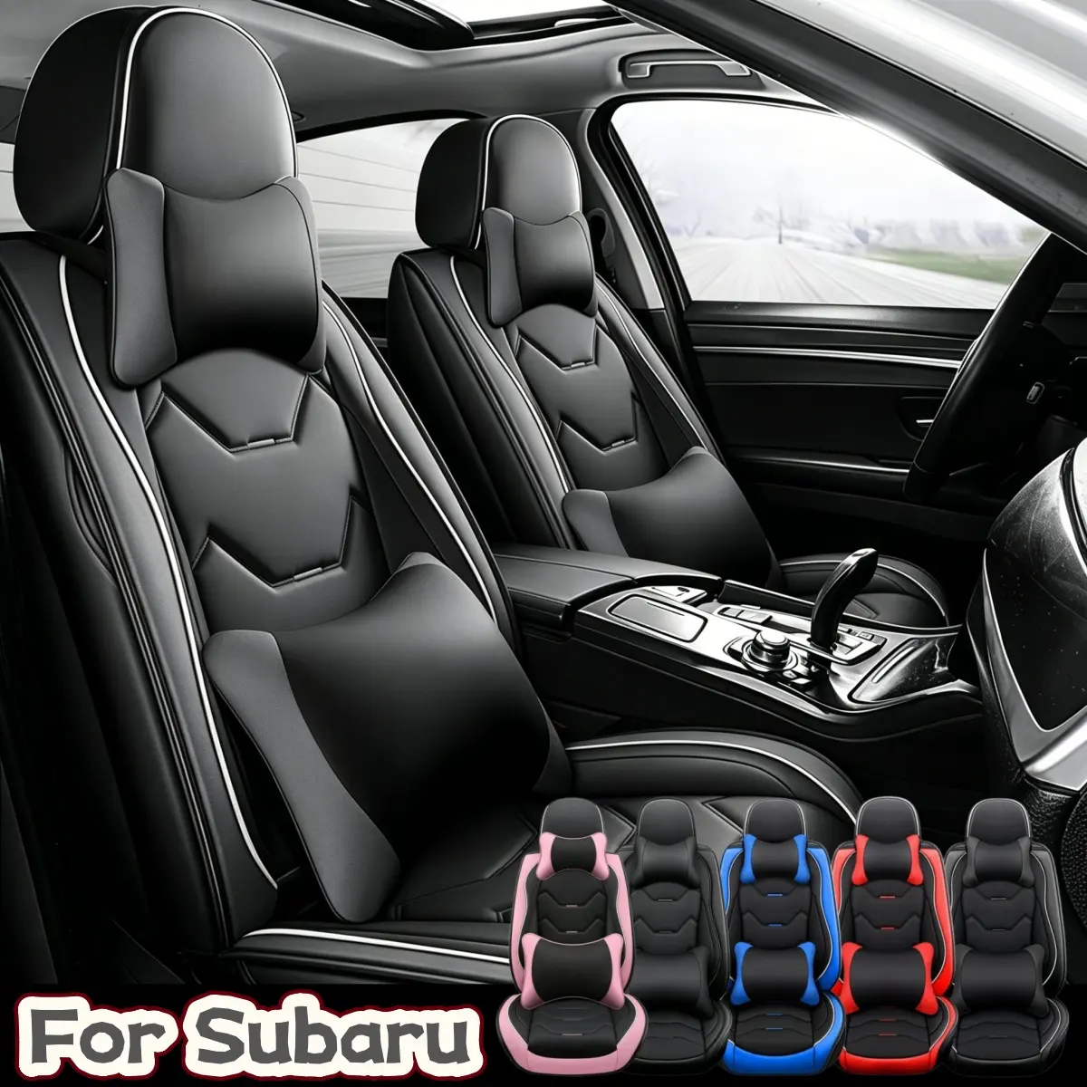 For Subaru Crosstrek 2016-2023/ WRX 2015-2022/ Outback 2010-2023/ Legacy 1995-2023/ Impreza 2012-2023 Luxury Car 5 Seat Covers with Pillows & Storage Bag, Premium Leather Front & Rear Full Set Seat Covers Cushion Auto Interior Decoration Accessories