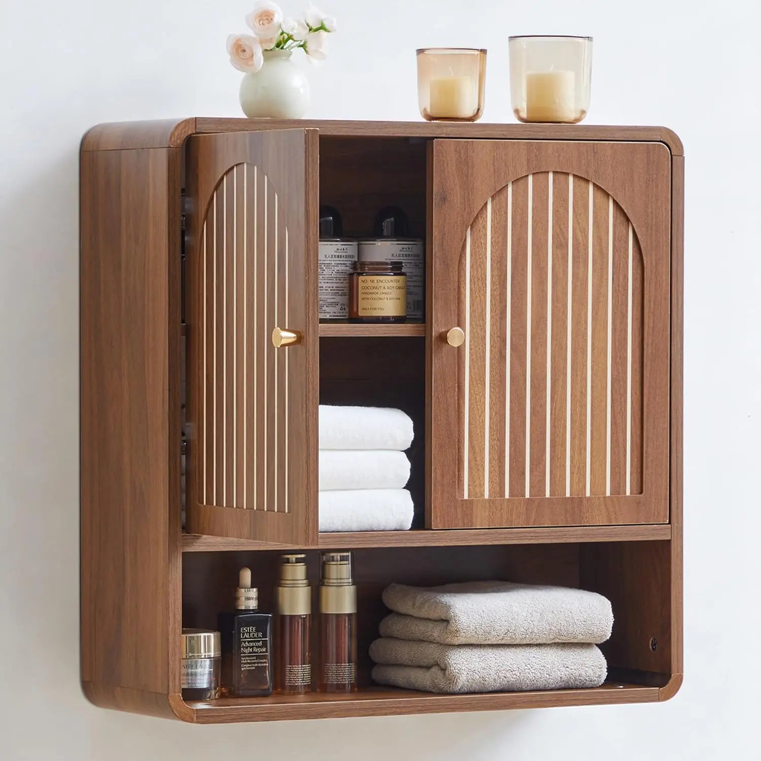 Giratree Bathrooom Wall Mounted Storage Cabinet, Classical Striped Medicine Cabinet with Adjustable Shelf + Door, Toilet Storage Organizers for Bathroom, Laundry Room, Kitchen