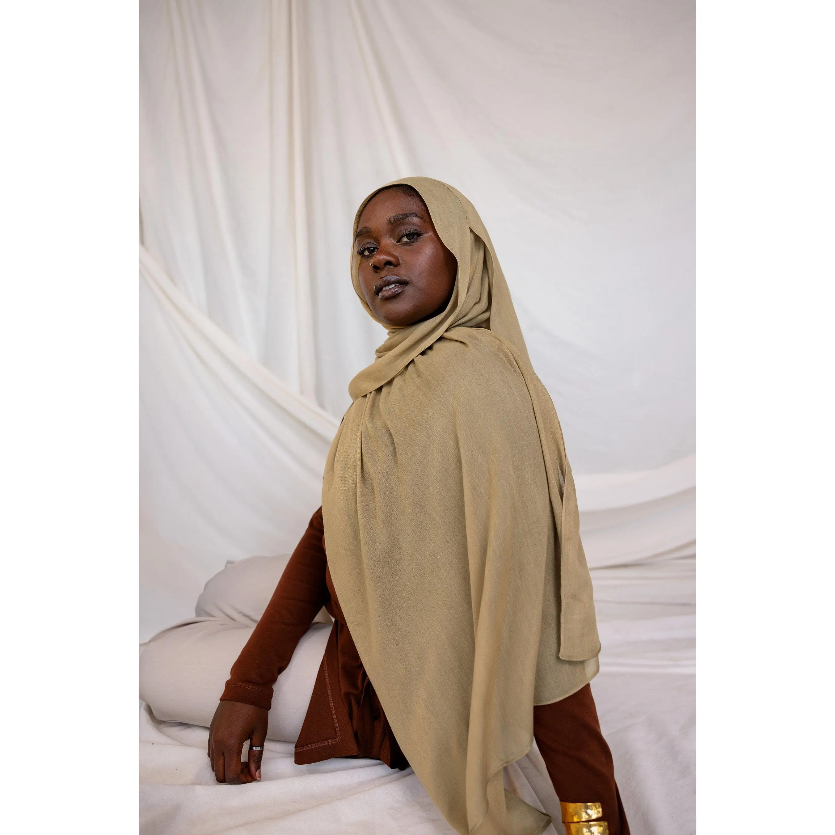 VELA High Coverage Square Hijab, Sandalwood-Scented Solid Modal Fabric Hijab, High Coverage Square Hijabs
