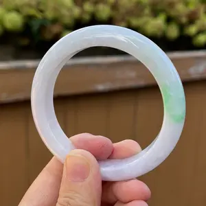 L24156 Certified Untreated Grade A Jade Bangle - Round 55.8mm (White/Green)