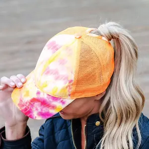 CC Tie-Dye Messy Bun Pony Cap Women, Teens and Kids Adjustable Trucker Hats
