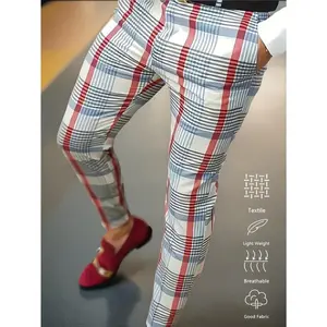 ClassicChinoPlaidPantsForMenFashionLightweightStraightFitTwillBusinessSuitSlakeStrechSlimWrinkle-FreeGentlemanBritchesCasualOutdoorGolfTrousers Menswear