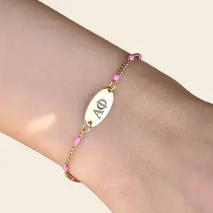 Alpha Phi Sorority Bracelet - Pink Enamel Chain Style