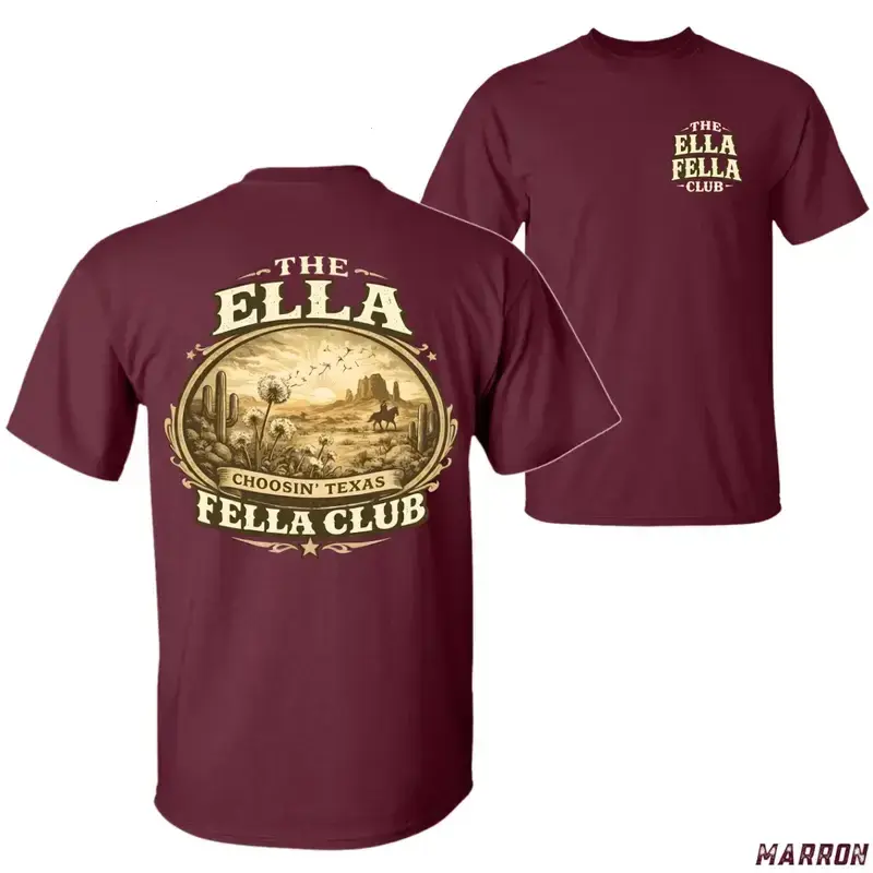 The Ella Fella Club Shirt Texas Cowboy Desert Scene Graphic T-Shirt, Retro Western Country Tee, Ranch Lifestyle Gift for Men Women, Unisex Casual Top - KitchenEra