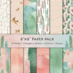 Cactus Scrapbook Paper, 24 Sheets 6"×6” Single-Sided Patterned Cardstock Pads,160gsm Vintage Decopodge Scrapbook Supplies, Junk Journal Decorative Crafts DIY Album Card Making ,Art Journaling