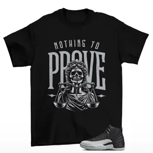 Proof Jordan 12 Black Wolf Grey Barons Sneaker Matching Tee Shirt
