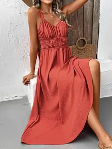 Women's Solid Color Cami Dress, Casual Sleeveless Long Dress for Summer, Ladies Clothes for Beach Holiday