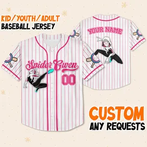 Custom   Spiderman Spiderverse SpiderGwen Baseball  Custom  s   Adult Baseball Jersey    Baseball Team Outfit Birthday Gift