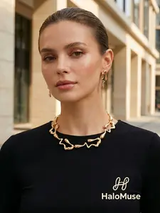 Liquid Gold Molten Jewelry Set | Minimalist Organic Wave Necklace & Earrings | Bold Statement Set for Night Out | High-End Aesthetic Gift
