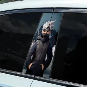 2-Piece anime-style Kakashi personality sticker designed for use with automotive B-pillar windows - scratch-resistant, waterproof, easy to paste and remove, suitable for cars, trucks, SUVs and other vehicles, trucks, SUVs and plastic/metal.