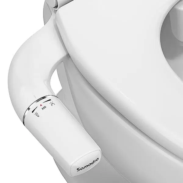 SAMODRA Ultra-Slim Hygienic Bidets Attachment for Existing Toilets - Adjustable Fresh Water Pressure Dual Nozzle (Frontal & Rear Wash) Easy to Install, Silver