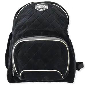 Pre-owned CHANEL Velvet Backpacks Coco Neige Front Pocket Quilted Backpack Bag Black