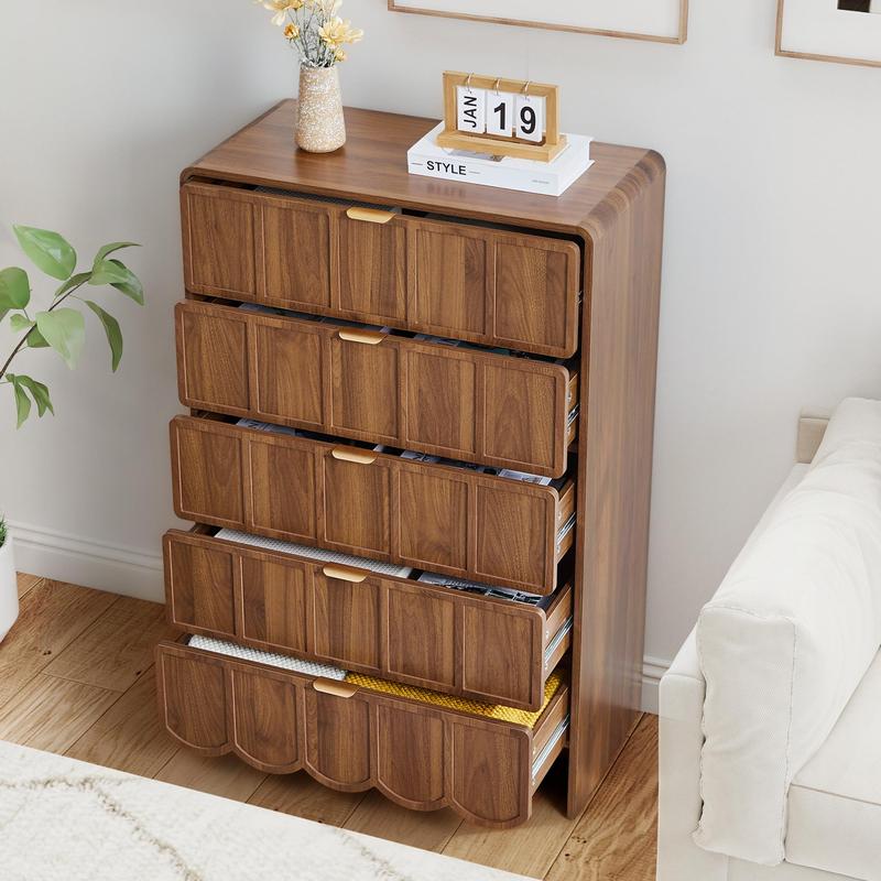 Giratree 3 5 9 Drawer Dresser for Bedroom, Modern Closet Chest of Drawers with Wave Fluted Drawer, Wood Storage Small Dresser Organizer for Nursery Bedroom Living Room Hallway Closet