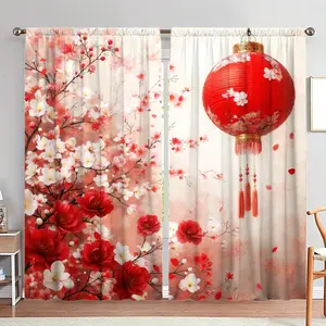 Chinese Style Cherry Blossom Pattern Door Curtain, 1 Set Chinese Style Door Curtain, Home Decor for Living Room Bedroom