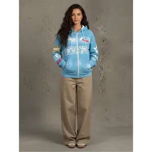 Spring Autumn Hooded Zipper Jacket Loose Sporty Pullover Sweater Full-Print Hooded Zipper Sweater Star Letters Loose Casual Pullover Shirt for Men and Women Long Sleeve long sleeve relaxed fit sweatshirt