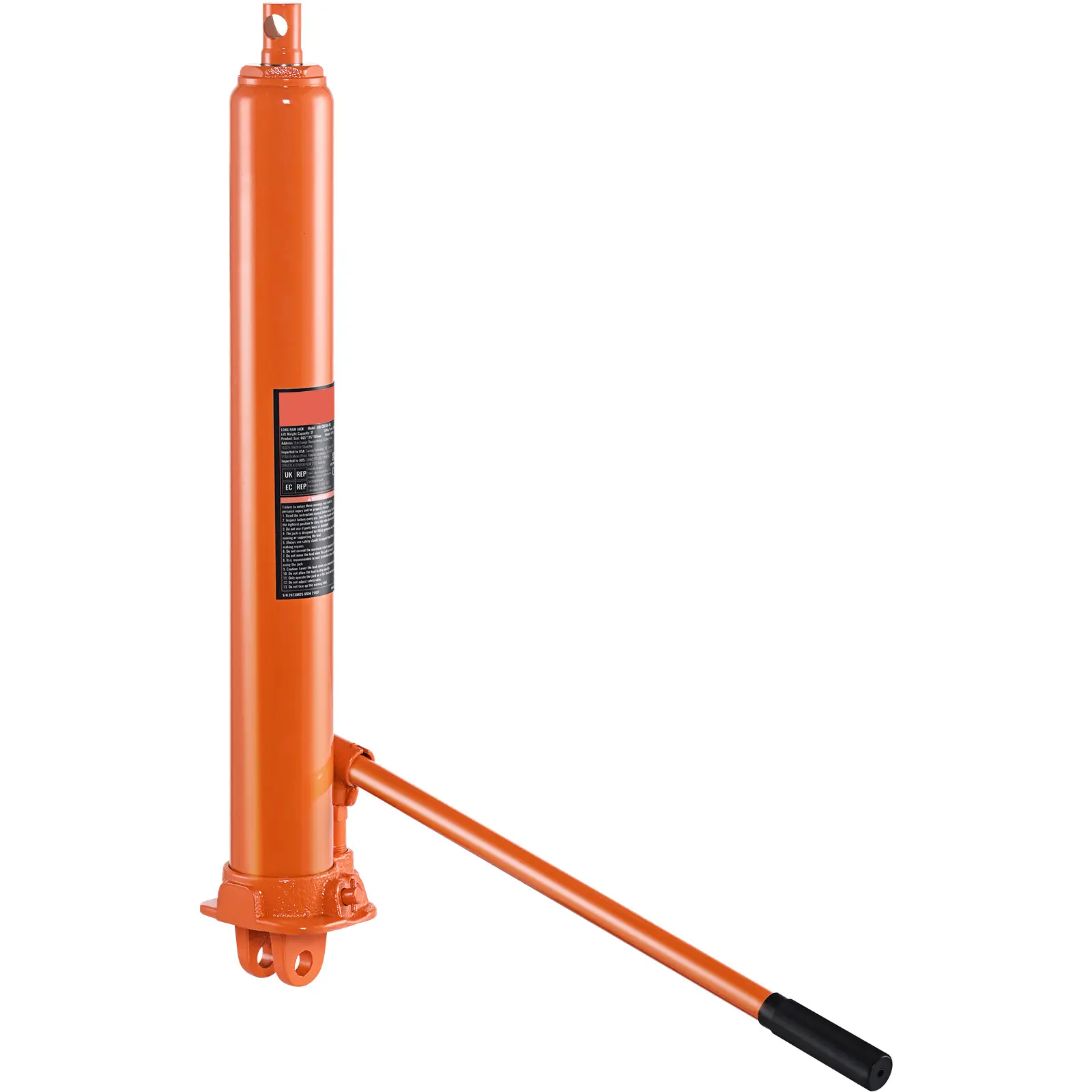 3-Ton Hydraulic Long Ram Mechanical Jack with Single Piston Pump, Clevis Base, for Engine Lift Hoists, Garage/Shop Cranes