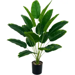 Artificial Bird of Paradise Plant 28", 18 Trunks, Faux Palm Tree in Pot for Indoor/Outdoor Décor