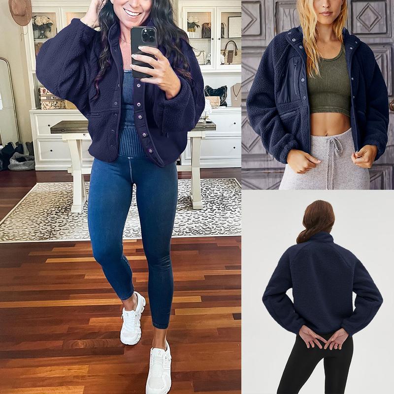 UANEO Women's Short Plush Wool Jacket With Lightweight Lining Casual And Warm Sherpa Jacket With Pockets For Winter TikTokShopBlackFriday