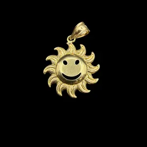14K SMILEY FACE SUN PENDANT 1"
