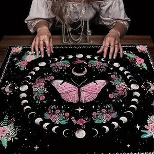 Butterfly Moon Phase Tarot Tablecloth, Card Mat, Furniture Protector, Tea Table Cover, Mystical Desk Decor, Home Decoration, Ritual Cloth, Tarot Card Reading Space, Artistic Elements, Tarot Card Divination