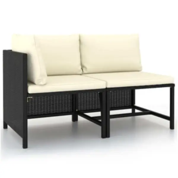 Outdoor Sofa Set with Cream Cushions and Black Wicker Frame for Comfortable Relaxation