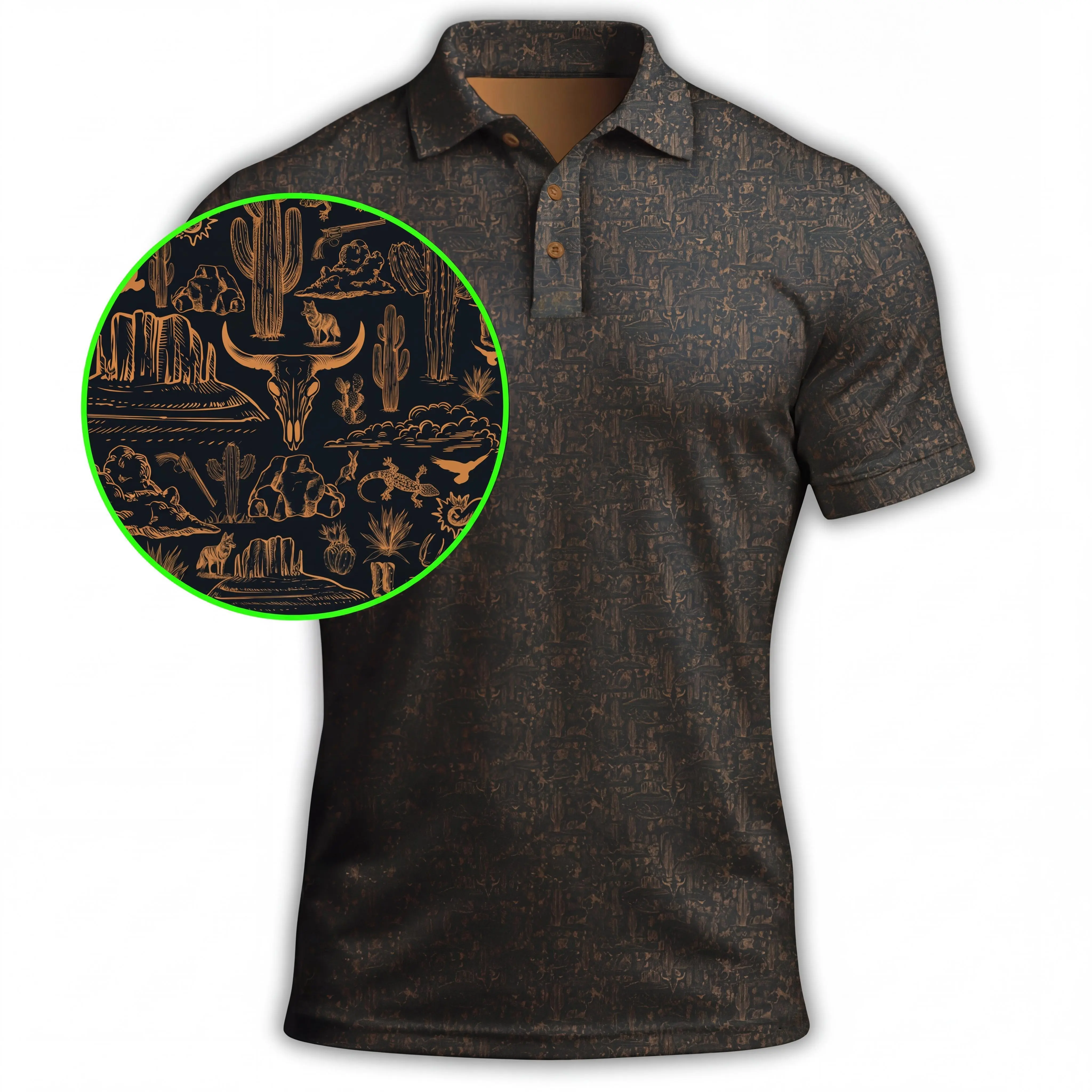 Men's Performance Golf Polo Vintage Western Desert Country Sports Shirt - Made in USA