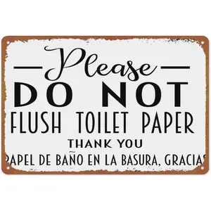 Spanish Please Do Not Flush Toilet Paper Posters Aluminum Metal Sign 8x12 Inch For Living Room Bedroom Bathroom Decoration
