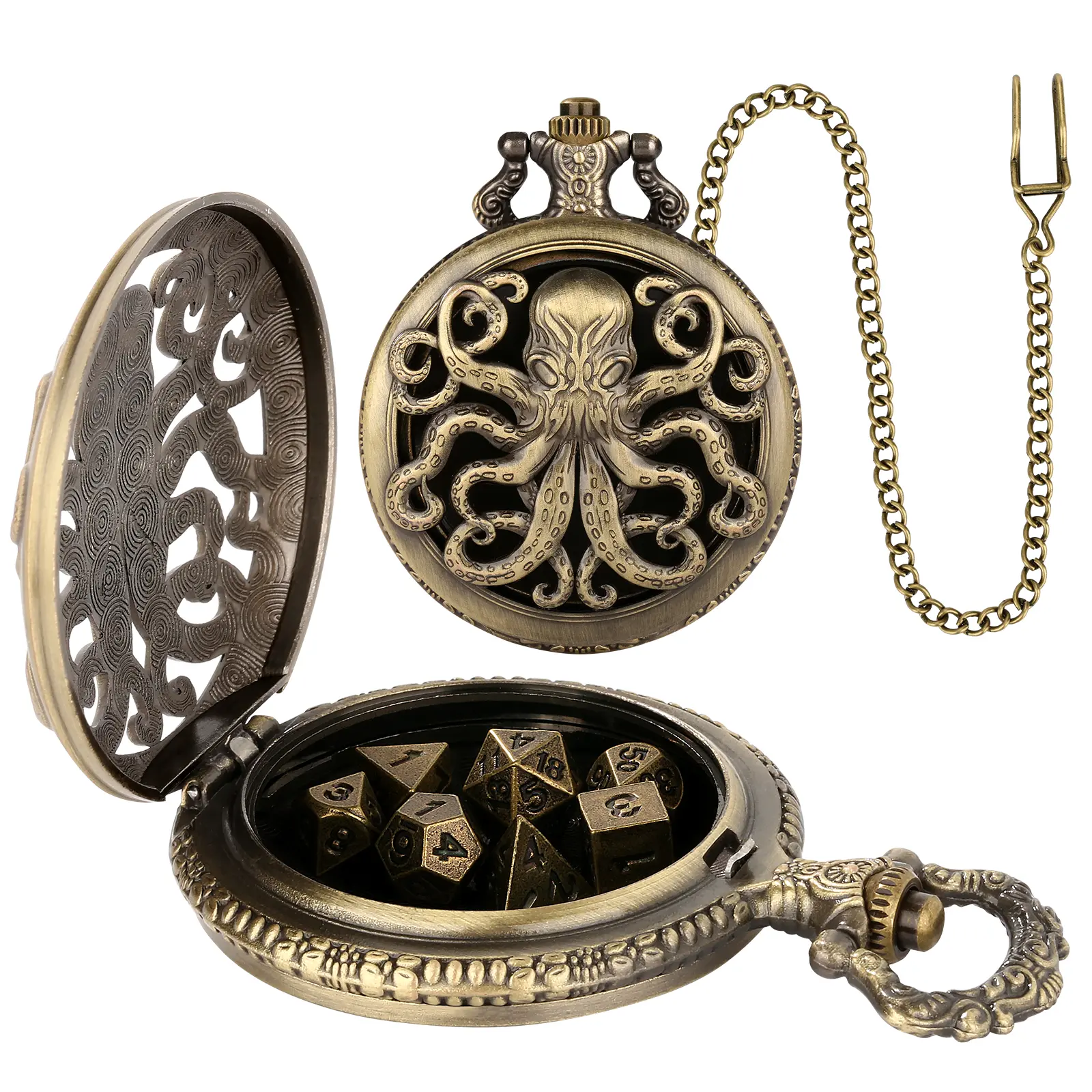 7-Piece Metal Unisex DND Polyhedron Dice Set - 3D Carved Watch Design, for Tabletop RPG Games, Birthday & Family Gathering Gifts for Adults