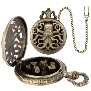 7-Piece Metal DND Dice Set | Unique 3D Carved Pocket Watch Design Polyhedral Dice for Tabletop RPG Games, Family Gathering Board Game, Cool Xmas Gift for Adults
