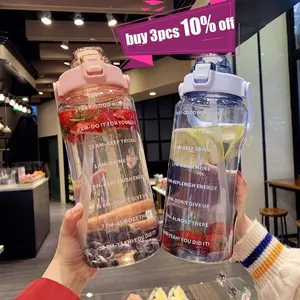 2 Liters Water Bottle with Time Marker Reusable Outdoors Portable Bottled