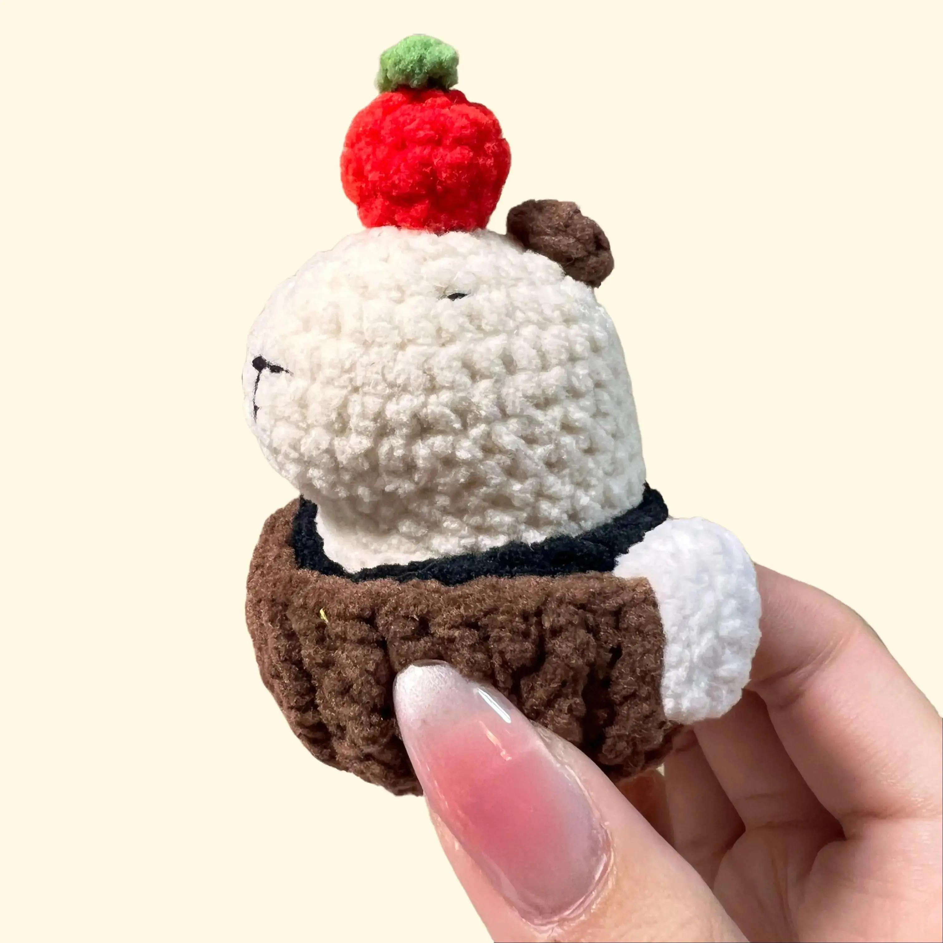 Handmade Amigurumi Crochet Apple-Topped Capybara in a Bath Plushie