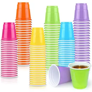 120Pcs 2oz Mini Macaron Colored Small Plastic Shot Cups for Tastings Sample Birthday Wedding Graduation Party Supplies