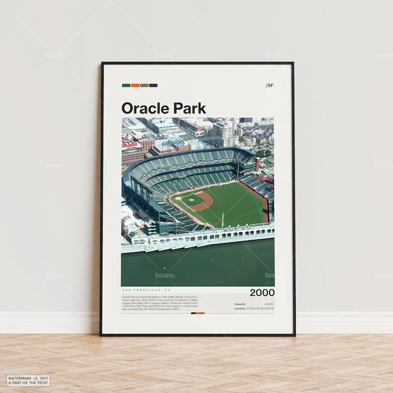 Oracle Park Poster, San Francisco Giants Poster Print, MLB Stadium Poster, Sports Poster,  Mid Century Modern, Baseball Fan Gift Print