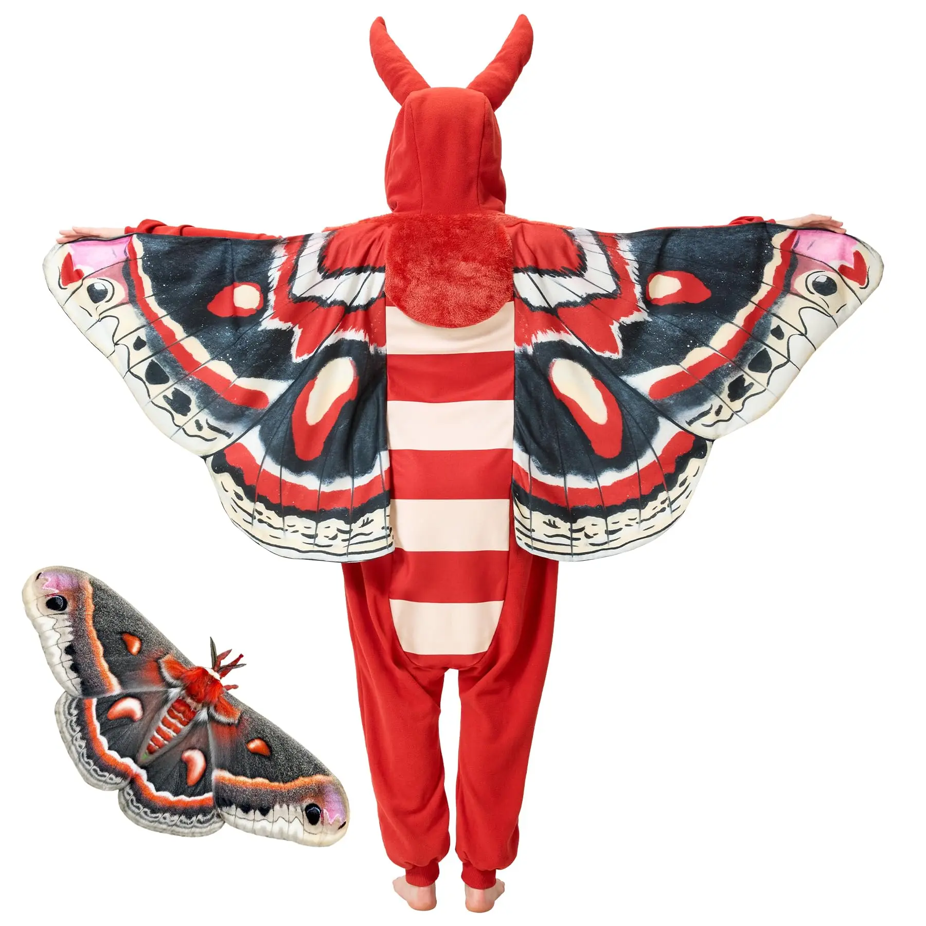 Robin Moth Onesie Pajamas for Adults, Cecropia Moth Halloween Costume Animal Cosplay One-Piece for Women marionette  doll able